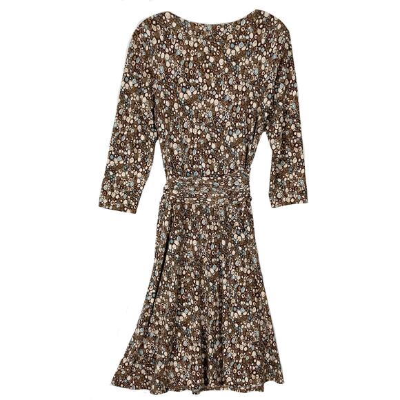 NWOT BCBGMAXAZRIA Dress L Brown Geometric-Print Faux-Wrap Tie Stretch Multicolor - Picture 3 of 16